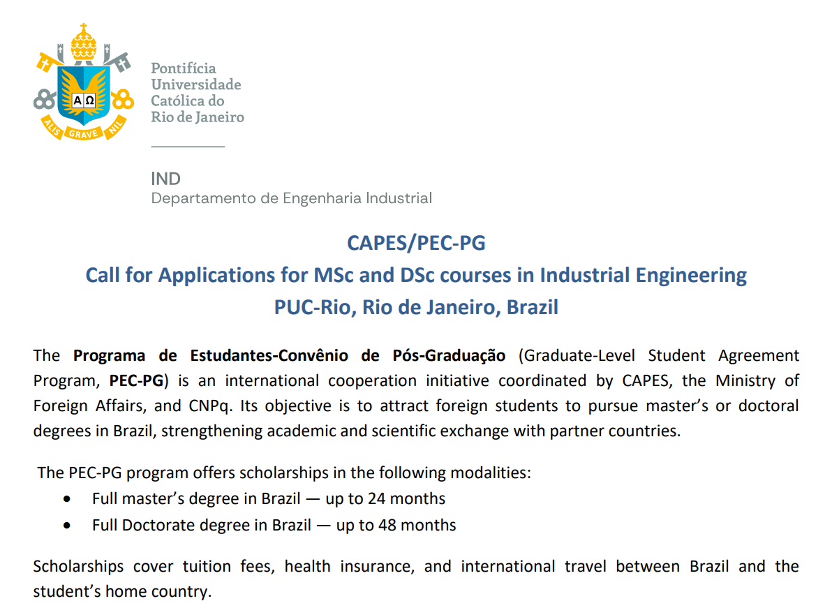 Chamada PEC-PG – PPGEP/PUC-Rio